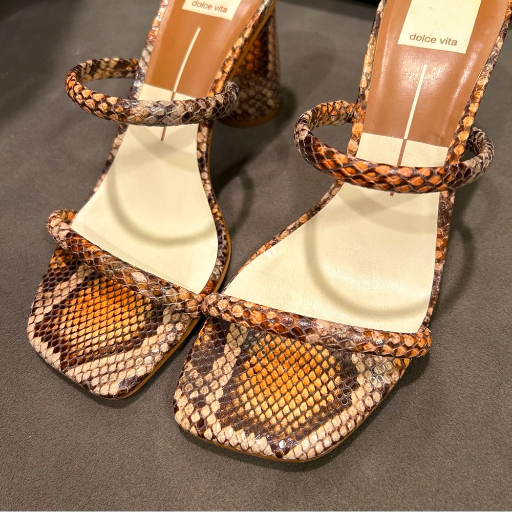 Dolce Vita Noles Snake Print Leather Heeled Women’s Slides Sandals Size 8.5 - Picture 8 of 13
